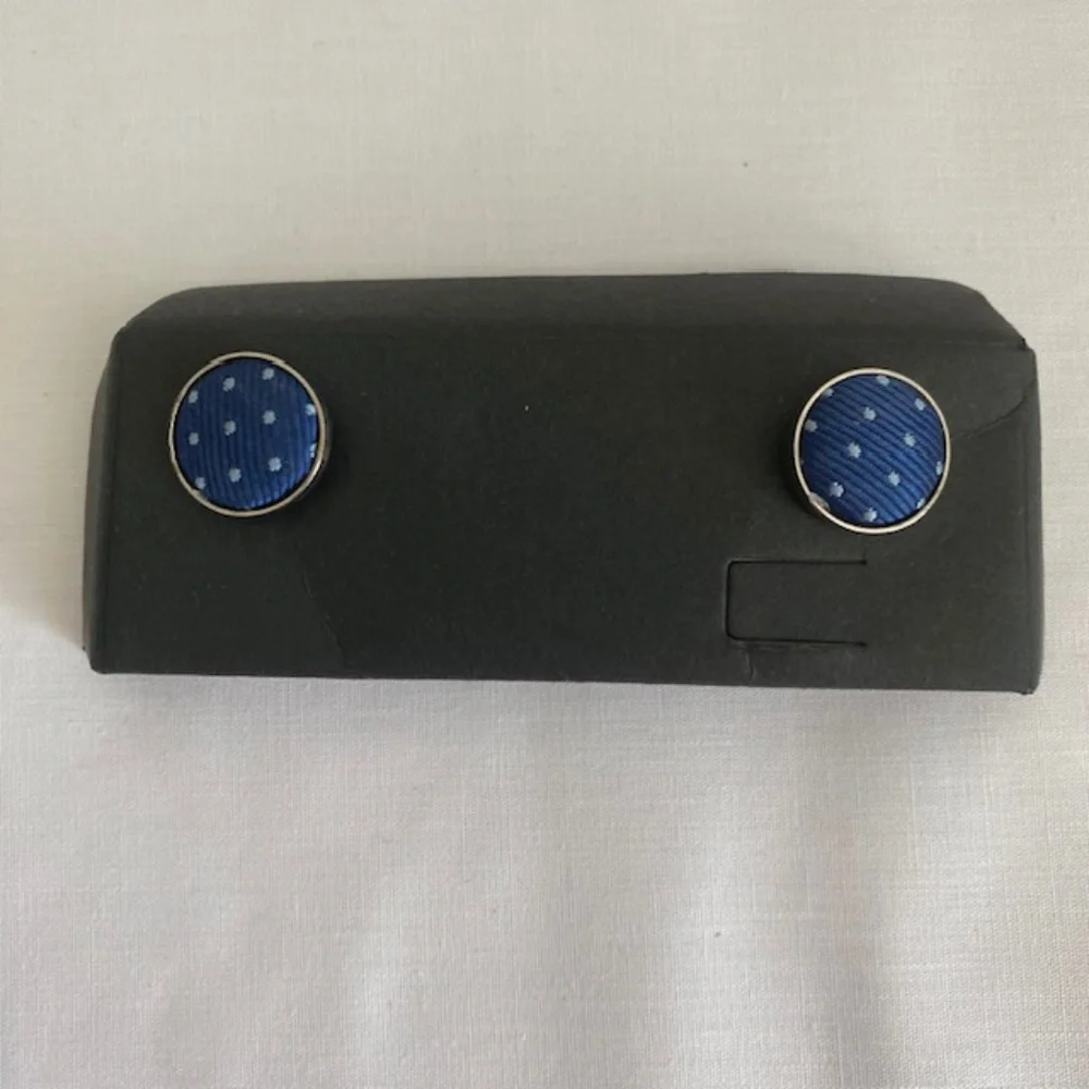Medium Blue Venezia Silk Cufflinks Made in France - Picture 2 of 5